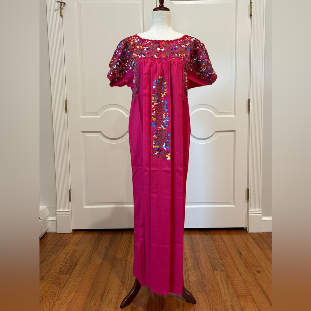 San Antonino Maxi Dress,Oaxaca Mexican dress. hand Embroidered with Silk Threads